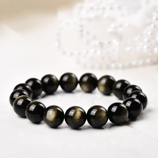 Natural Golden Sheen Obsidian Bracelet for Men & Women