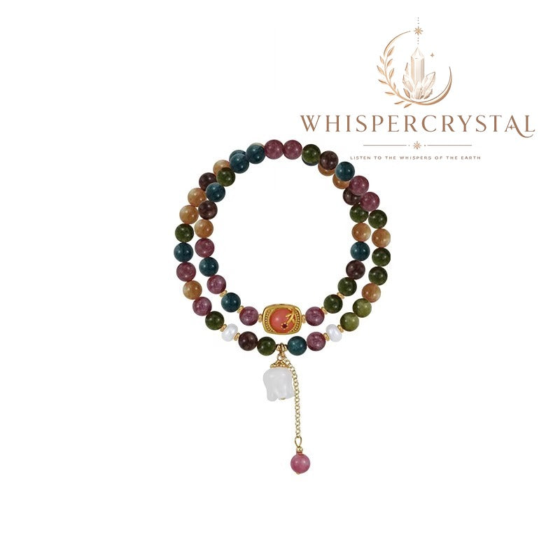 Natural Multicolor Tourmaline Double Wrap Bracelet | Rose Quartz Charm | WhisperCrystal™ shop online crystal for women