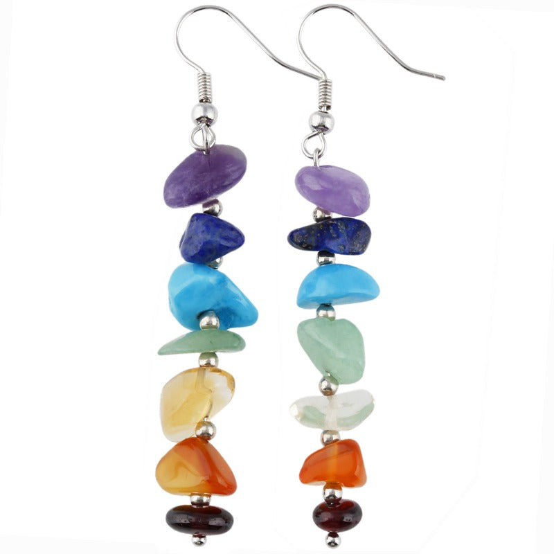 Natural Rainbow Crystal Dangle Earrings – Colorful Gemstone Chip Drop Earrings with Boho Style