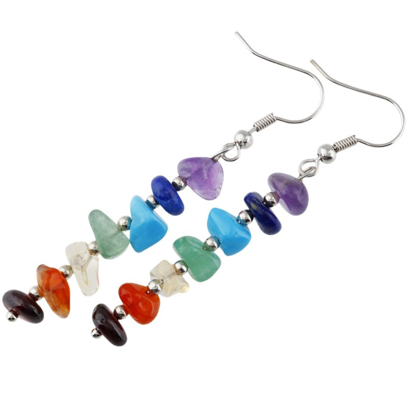 Natural Rainbow Crystal Dangle Earrings – Colorful Gemstone Chip Drop Earrings with Boho Style