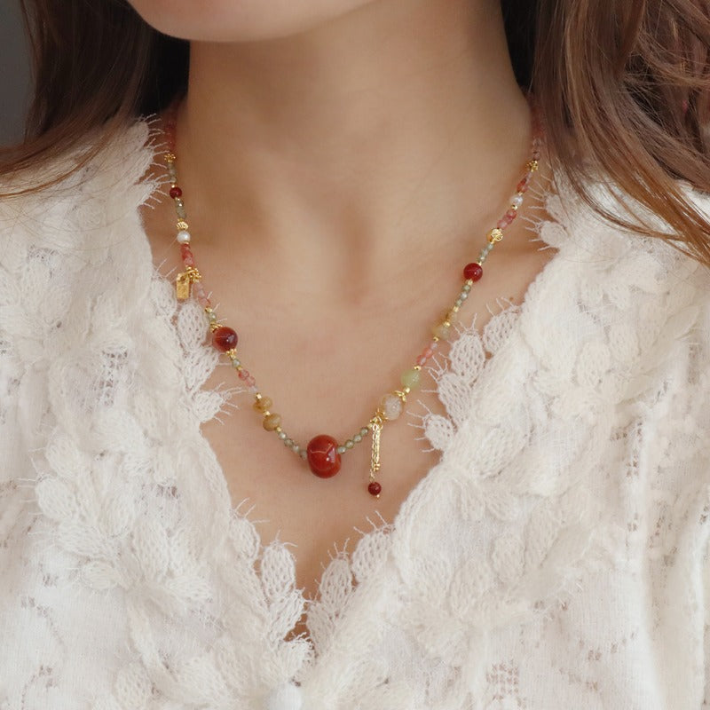 Natural Red Agate & Freshwater Pearl Necklace for Women from whisper crystal