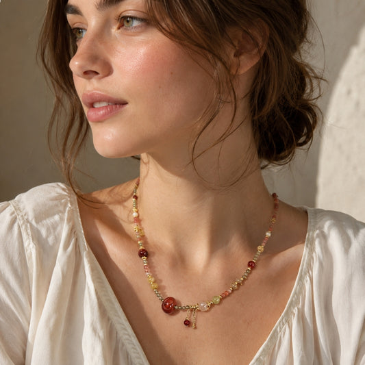 Natural Red Agate & Freshwater Pearl Necklace for Women