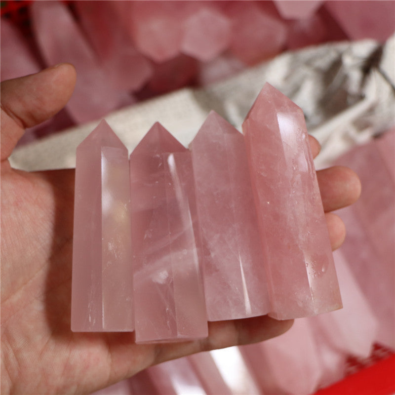 Natural Rose Quartz Crystal Tower | Polished Hexagonal Point | Pink Quartz Generator 4-10cm