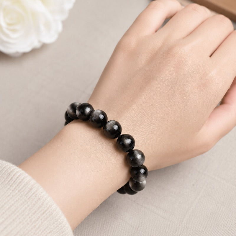 Natural Silver Sheen Obsidian Crystal Bracelet | Cat Eye Gemstone Bracelet for Men & Women
