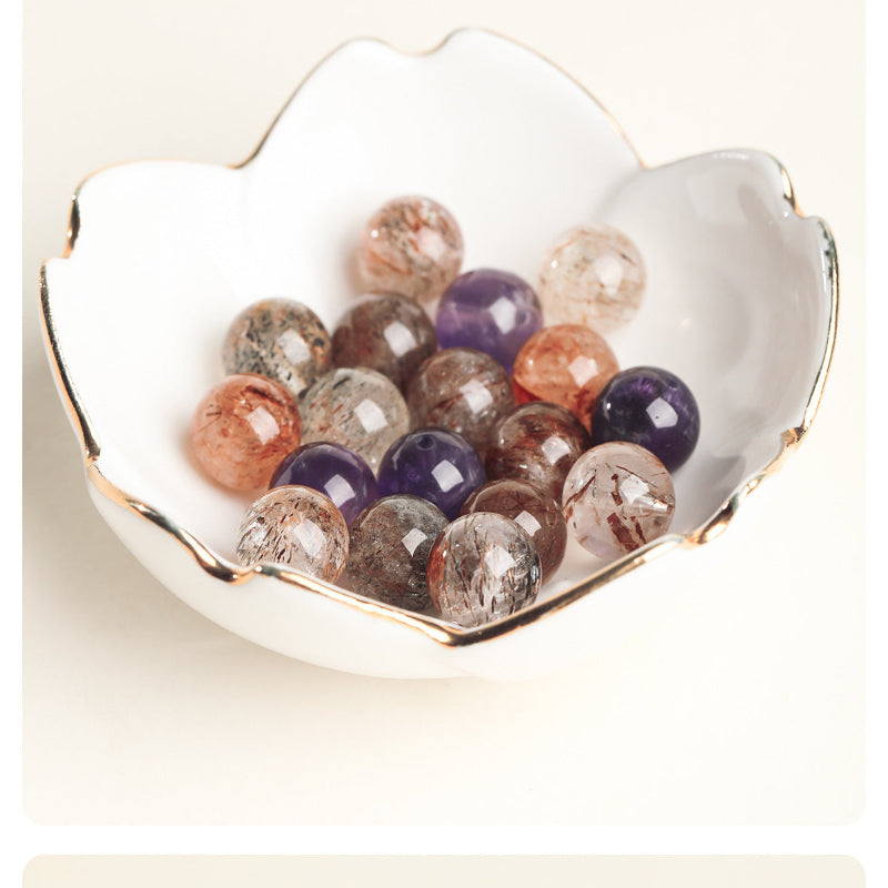 Natural Super Seven Crystal Bracelet | Genuine Melody Stone Round Beads | 8mm 10mm 12mm