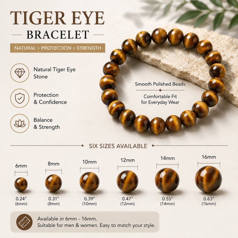 Whispercrystal Natural Tiger Eye Bracelet for Men & Women