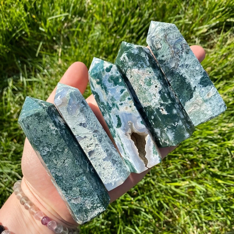 Natural Moss Agate Crystal Tower