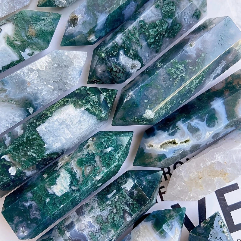 Natural Moss Agate Crystal Tower