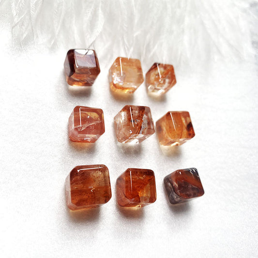 Natural Red Hematoid Quartz Cube Charm for DIY Jewelry Making
