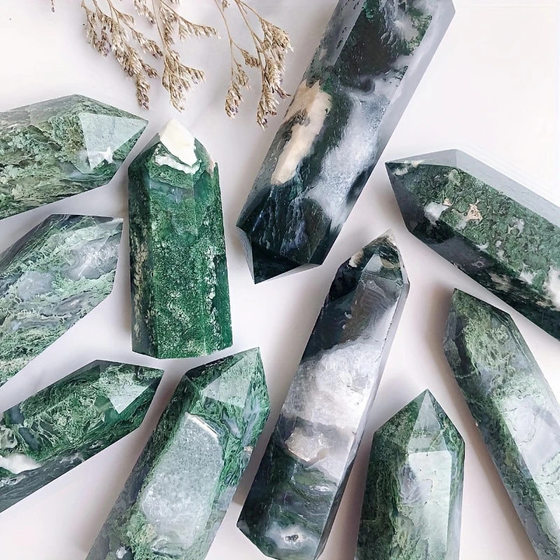Natural Moss Agate Crystal Tower
