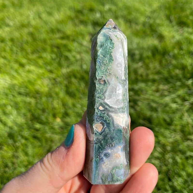 Natural Moss Agate Crystal Tower