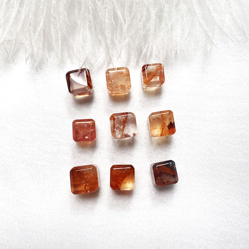 Natural Red Hematoid Quartz Cube Charm for DIY Jewelry Making