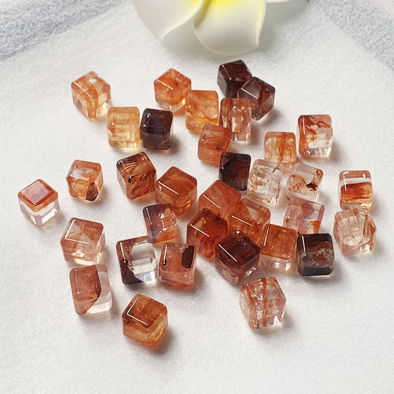Natural Red Hematoid Quartz Cube Charm for DIY Jewelry Making