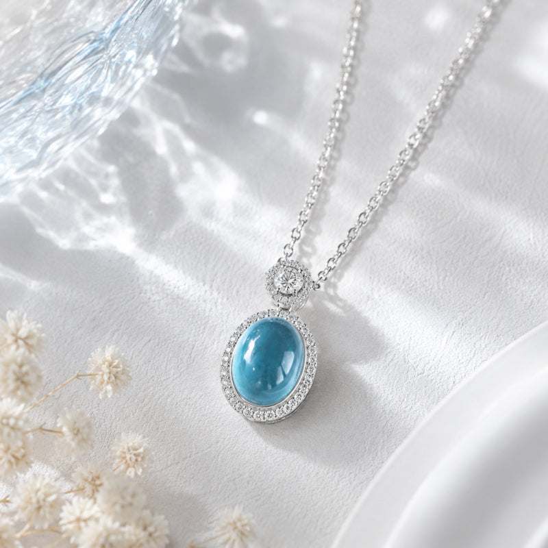 Ocean Halo Natural Aquamarine Pendant Necklace