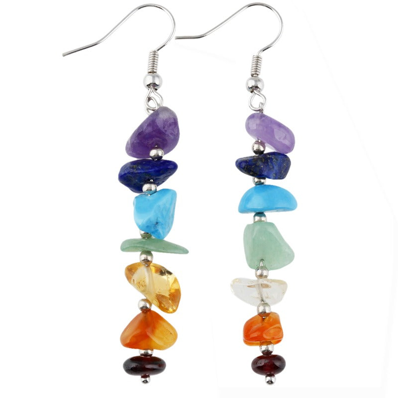 Rainbow Natural Crystal Dangle Earrings | Colorful Gemstone Jewelry