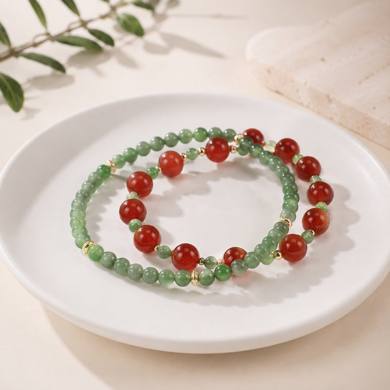 Natural Red Agate & Green Jasper Bracelet | Layered Crystal Jewelry | WhisperCrystal™