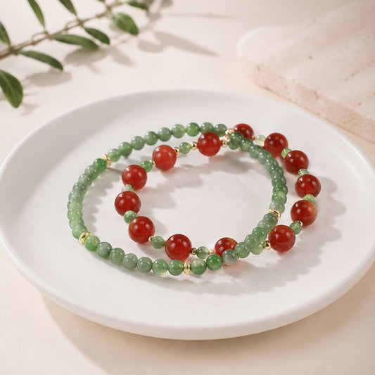 Natural Red Agate & Green Jasper Bracelet | Layered Crystal Jewelry | WhisperCrystal™