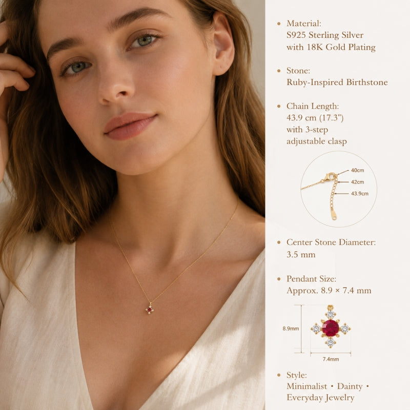 July Birthstone Ruby Necklace – S925 Sterling Silver 18K Gold Plated Pendant