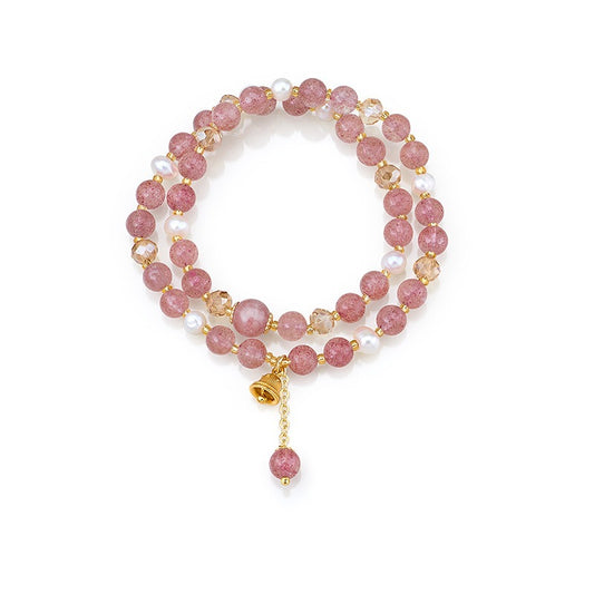 Strawberry Quartz & Pearl Wrap Bracelet | WhisperCrystal™