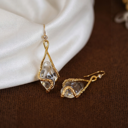 Vintage Crystal Drop Earrings for Women | French Twisted Gold Earrings | WhisperCrystal™