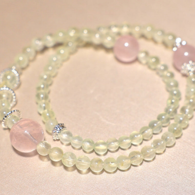 Double Wrap Bracelet Natural Prehnite Rose Quartz Bracelet