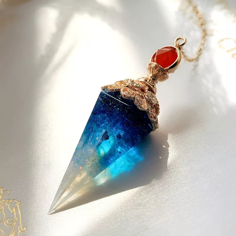 WhisperCrystal™ Blue Crystal Pendulum Necklace – Natural Quartz Point Pendant Jewelry