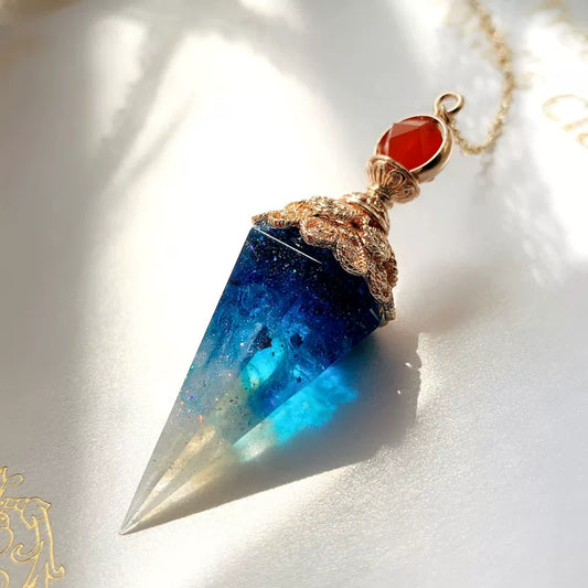 WhisperCrystal™ Blue Crystal Pendulum Necklace – Natural Quartz Point Pendant Jewelry