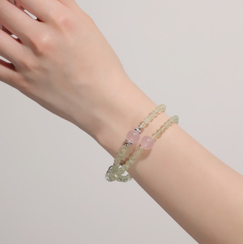 Double Wrap Bracelet Natural Prehnite Rose Quartz Bracelet