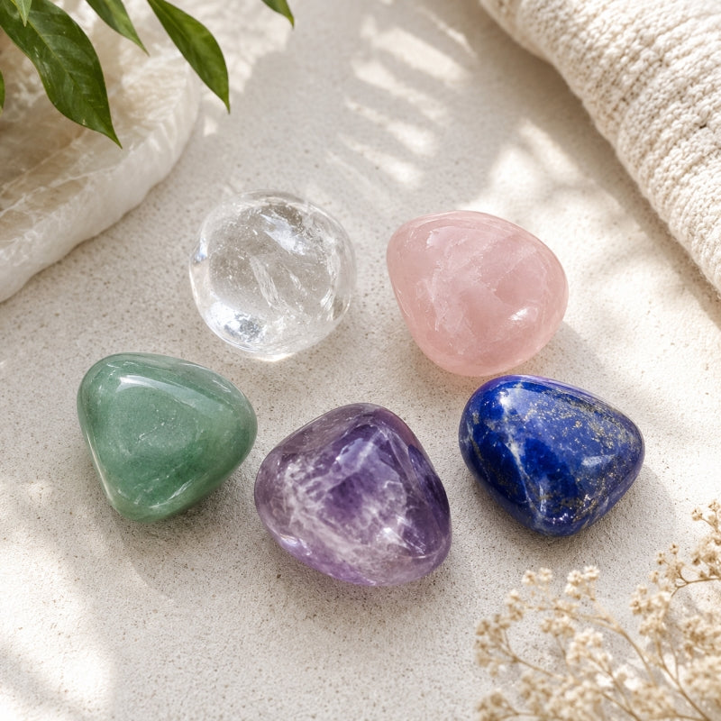 WhisperCrystal_Healing_Stones_and_Crystals_Group_A_featuring_five_natural_polished_tumbled_gemstones