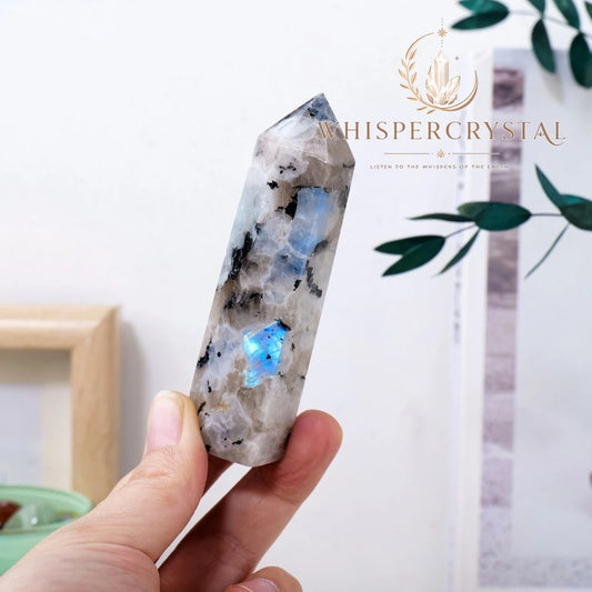 WhisperCrystal™ Natural Black Moonstone Crystal Tower | Rainbow Moonstone Point 4–10cm