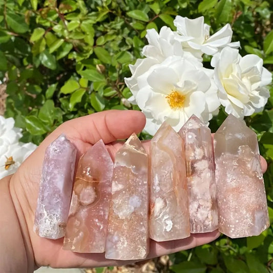 WhisperCrystal™ Natural Flower Agate Crystal Tower | Cherry Blossom Agate Point 5–10cm
