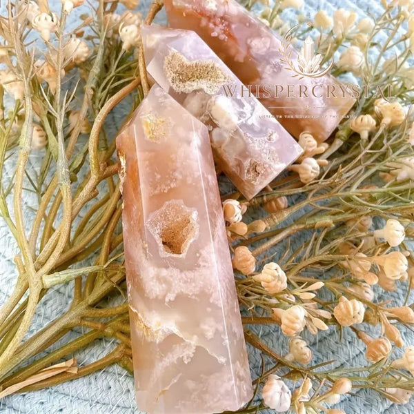 WhisperCrystal™ Natural Flower Agate Crystal Tower | Cherry Blossom Agate Point 5–10cm