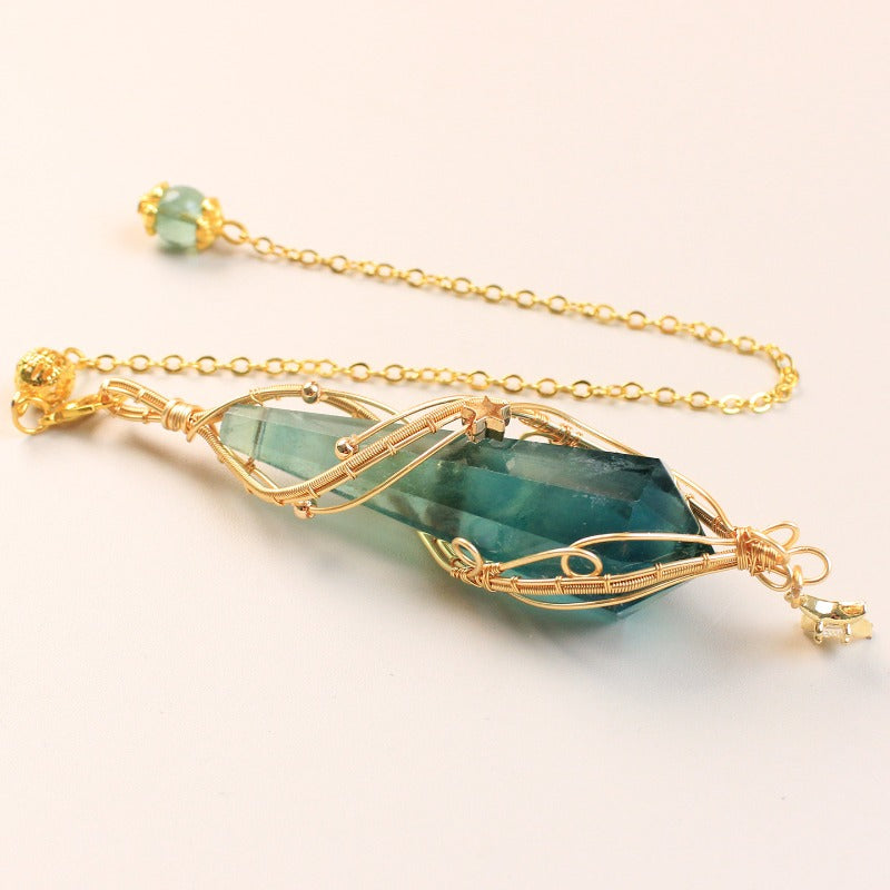 WhisperCrystal™ Natural Green Fluorite Pendulum Necklace – Handmade Wire Wrapped Crystal Point Jewelry