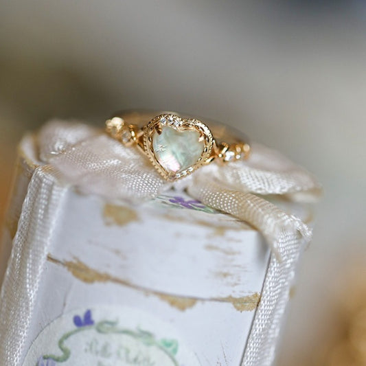 WhisperCrystal™ White Crystal Heart Ring | Adjustable Mother of Pearl Ring