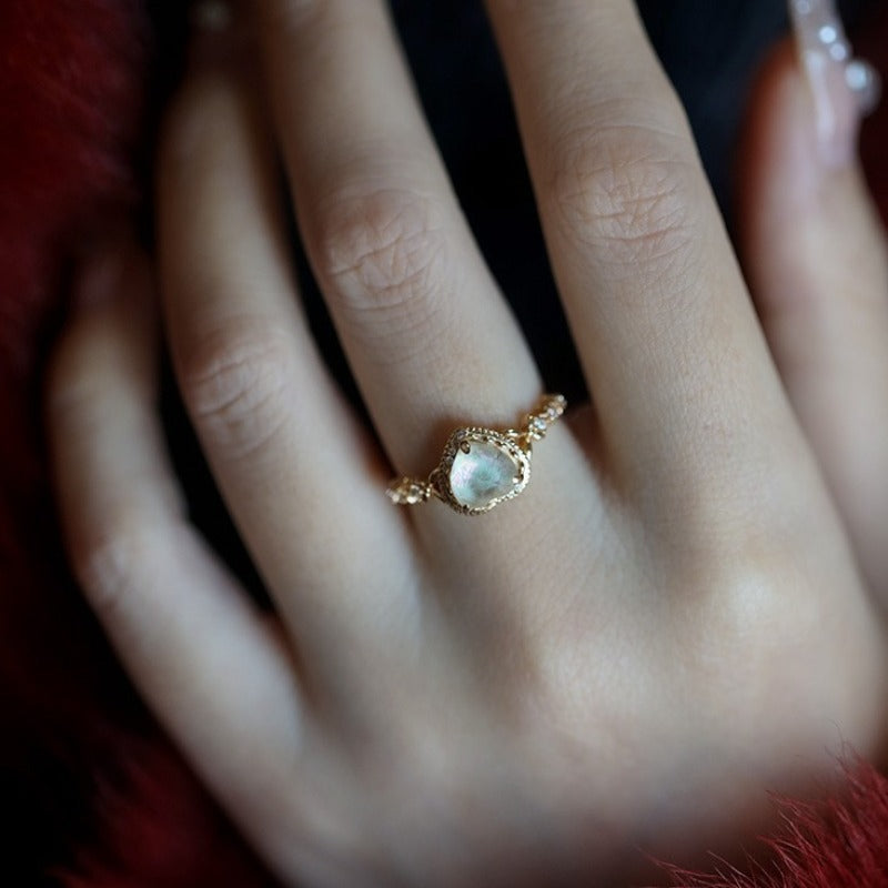 WhisperCrystal™ White Crystal Heart Ring | Adjustable Mother of Pearl Ring
