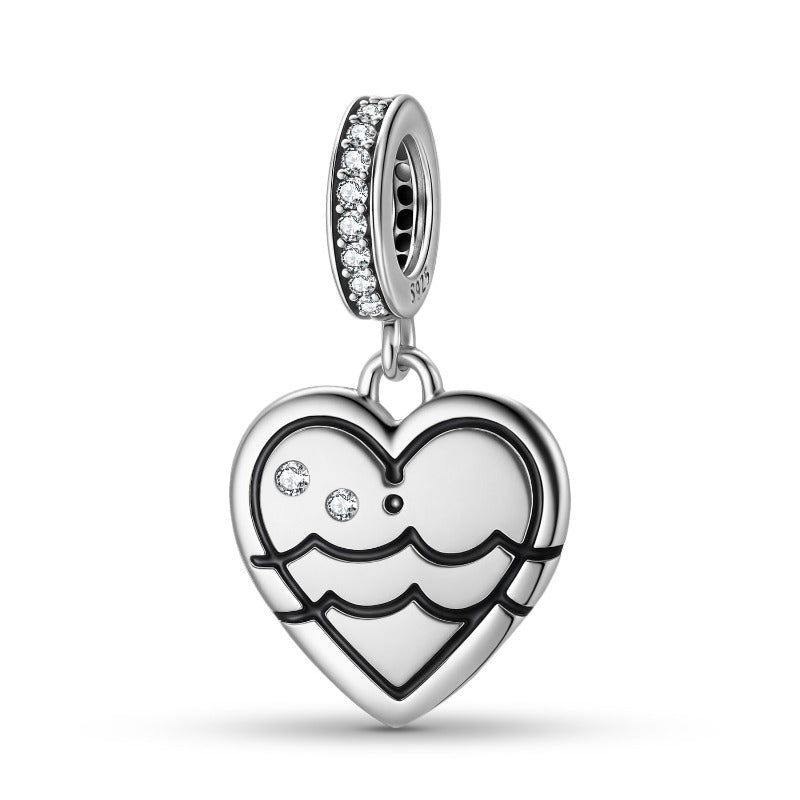 S925 Sterling Silver Zodiac Heart Charm | Constellation Pendant for DIY Jewelry