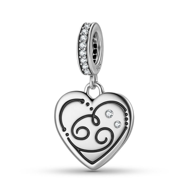 S925 Sterling Silver Zodiac Heart Charm | Constellation Pendant for DIY Jewelry