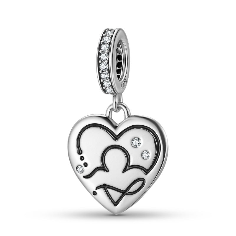 S925 Sterling Silver Zodiac Heart Charm | Constellation Pendant for DIY Jewelry