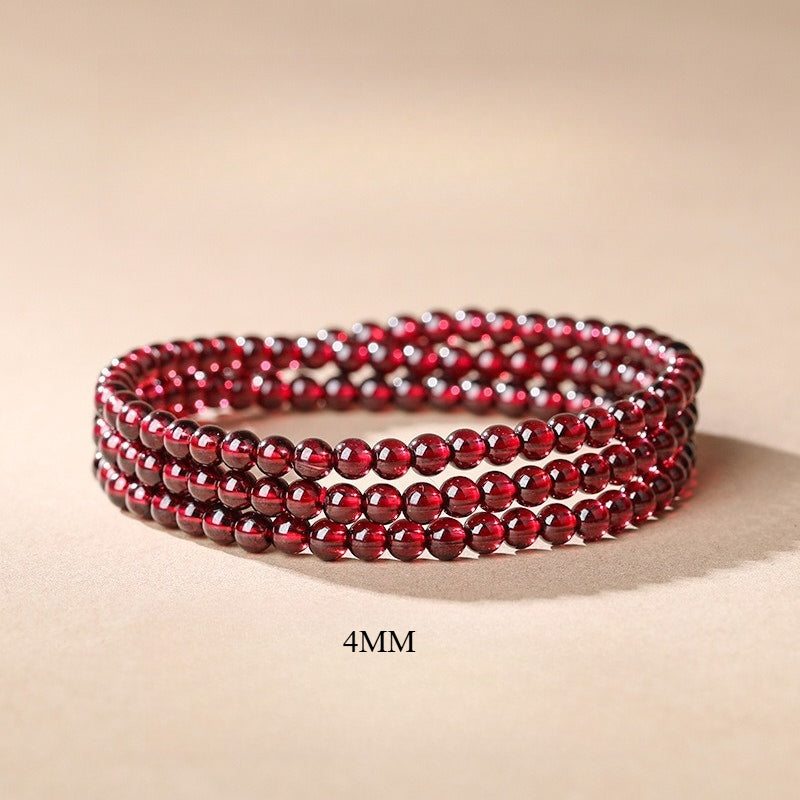 Garnet Bracelet – Triple Strand Deep Red Gemstone Beaded Bracelet 3mm-6mm