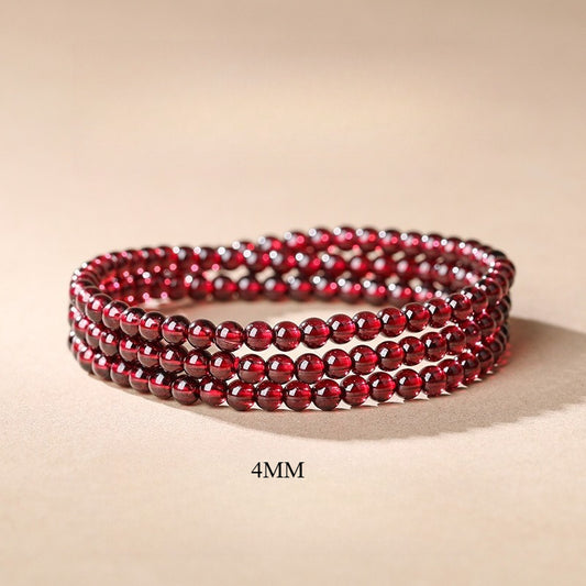 Garnet Bracelet – Triple Strand Deep Red Gemstone Beaded Bracelet 3mm-6mm