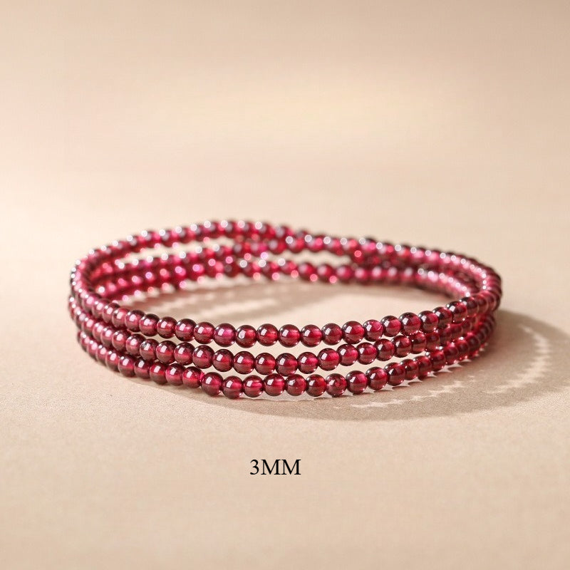 Garnet Bracelet – Triple Strand Deep Red Gemstone Beaded Bracelet 3mm-6mm