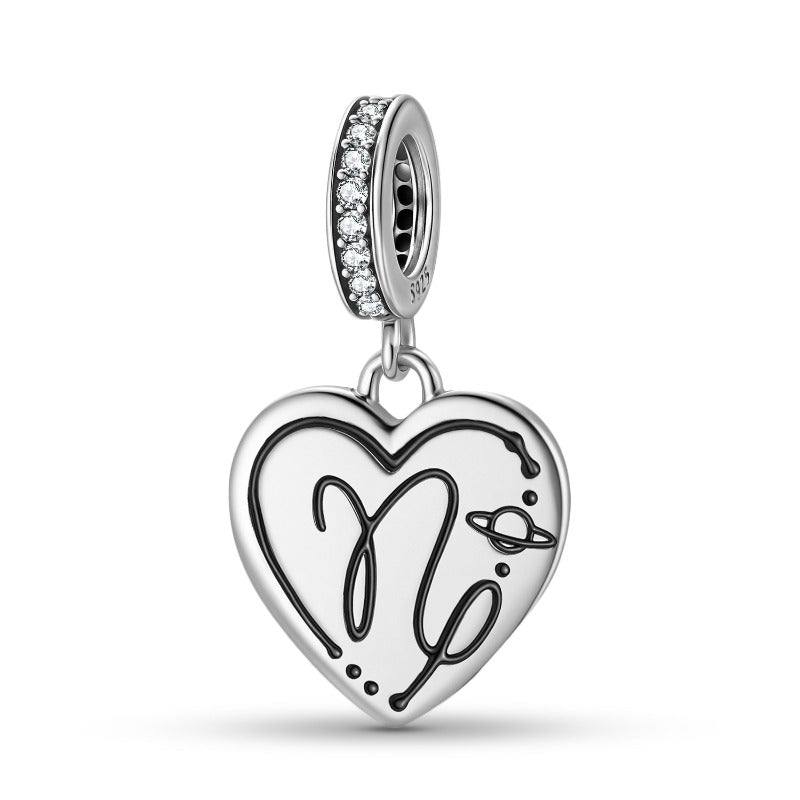 S925 Sterling Silver Zodiac Heart Charm | Constellation Pendant for DIY Jewelry
