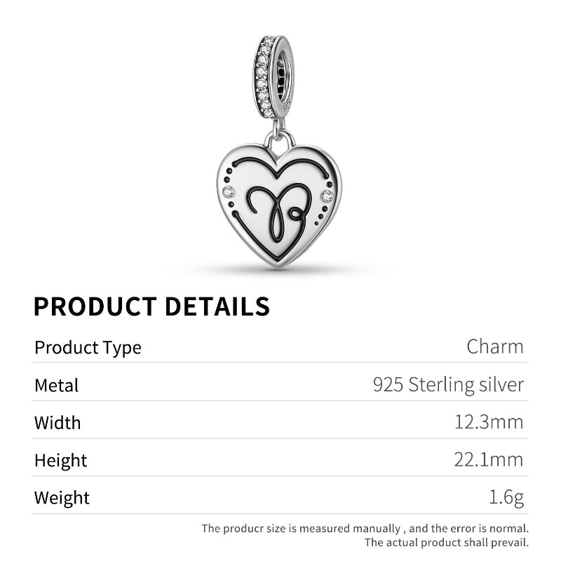 S925 Sterling Silver Zodiac Heart Charm | Constellation Pendant for DIY Jewelry