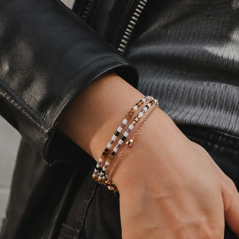 Multi-Layer Crystal Beaded Black and White Mixed Bead Stackable Bracelet