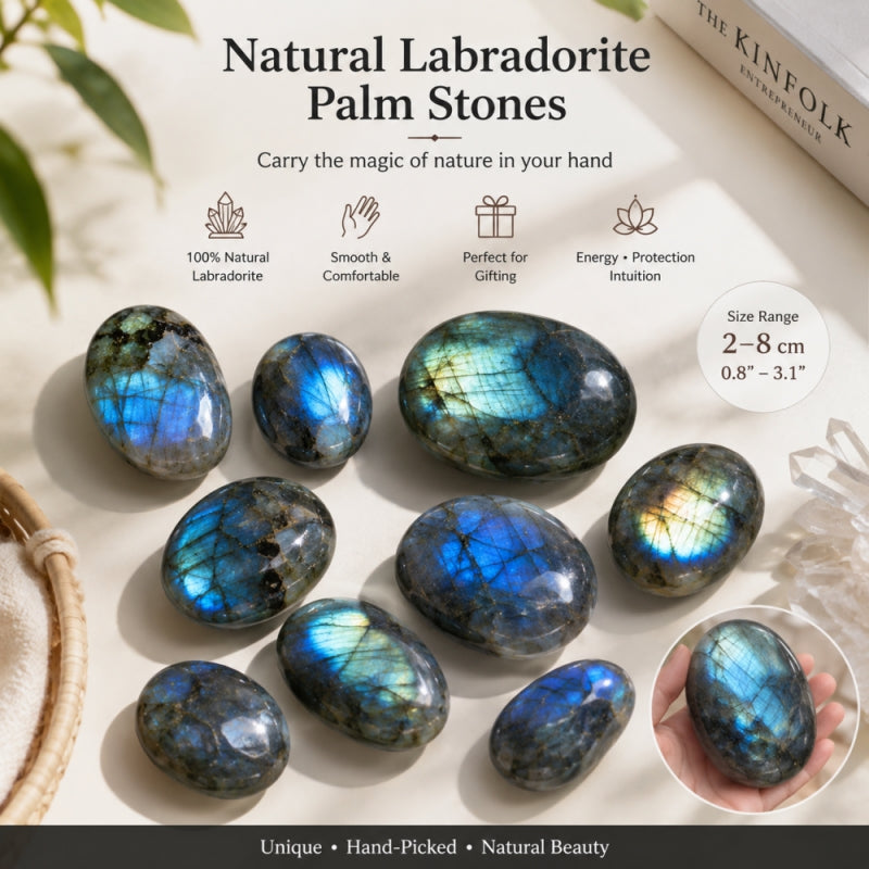 Natural Labradorite Palm Stone | Blue Flash Moonstone Freeform Crystal | Polished Handheld Healing Stone Mineral Specimen | 2-8cm