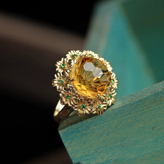 whisperCrystal™ Ice Flower Cut Citrine Adjustable Ring | Luxury Yellow Crystal Floral Ring