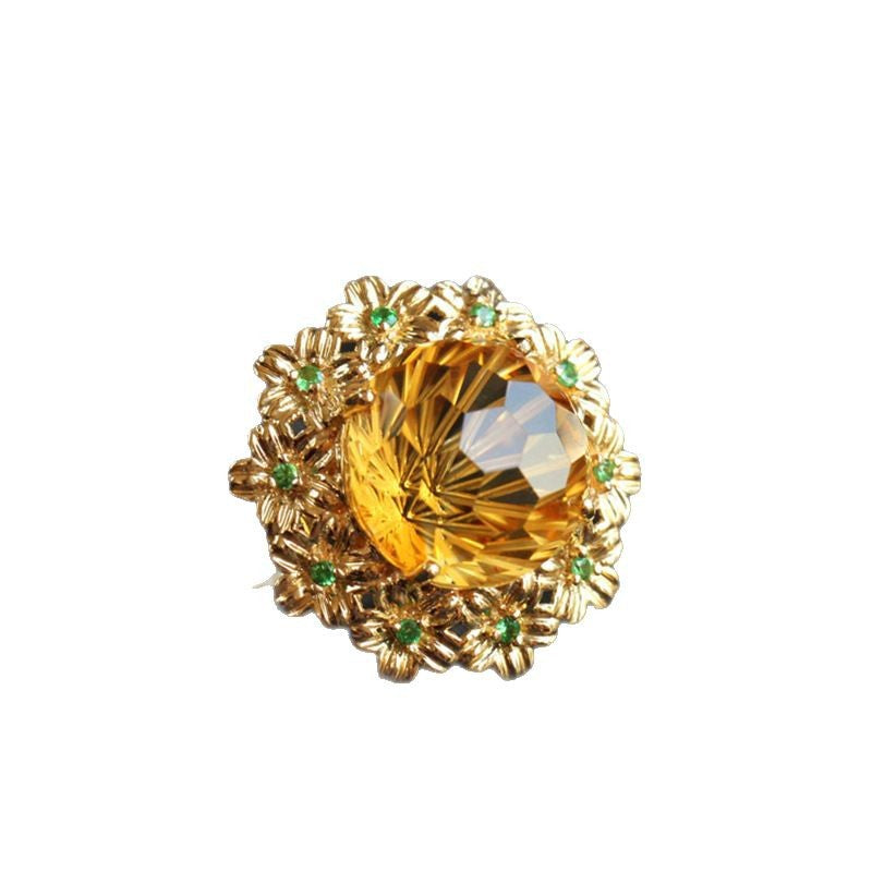 whisperCrystal™ Ice Flower Cut Citrine Ring featuring a dazzling precision-cut yellow crystal, elegant floral halo