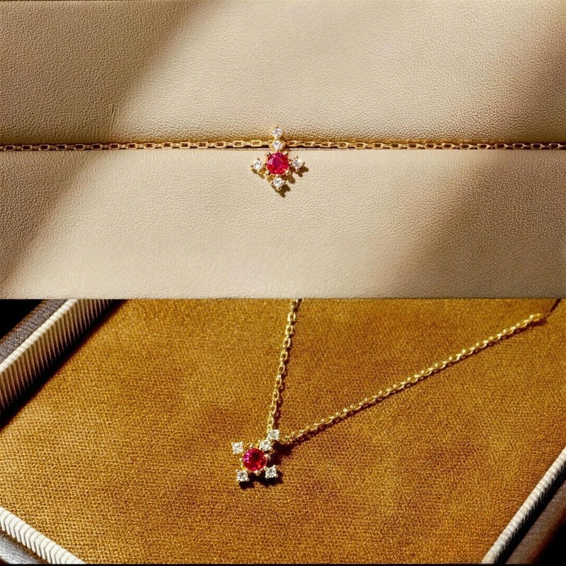 July Birthstone Ruby Necklace | S925 Sterling Silver Gold Plated Jewelry