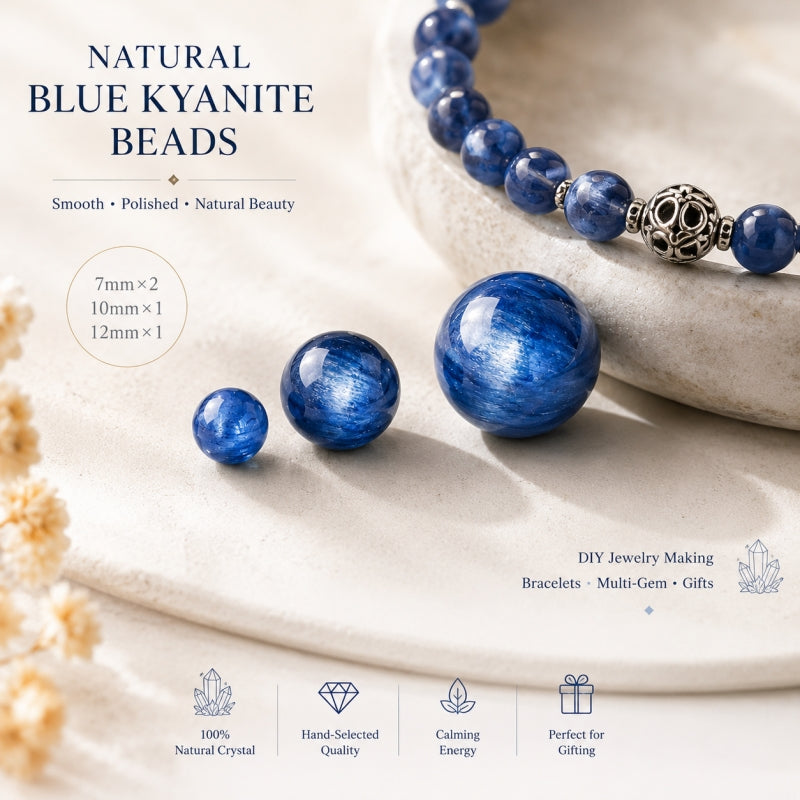 Blue Kyanite Round Beads | Cat Eye Gemstone Loose Beads