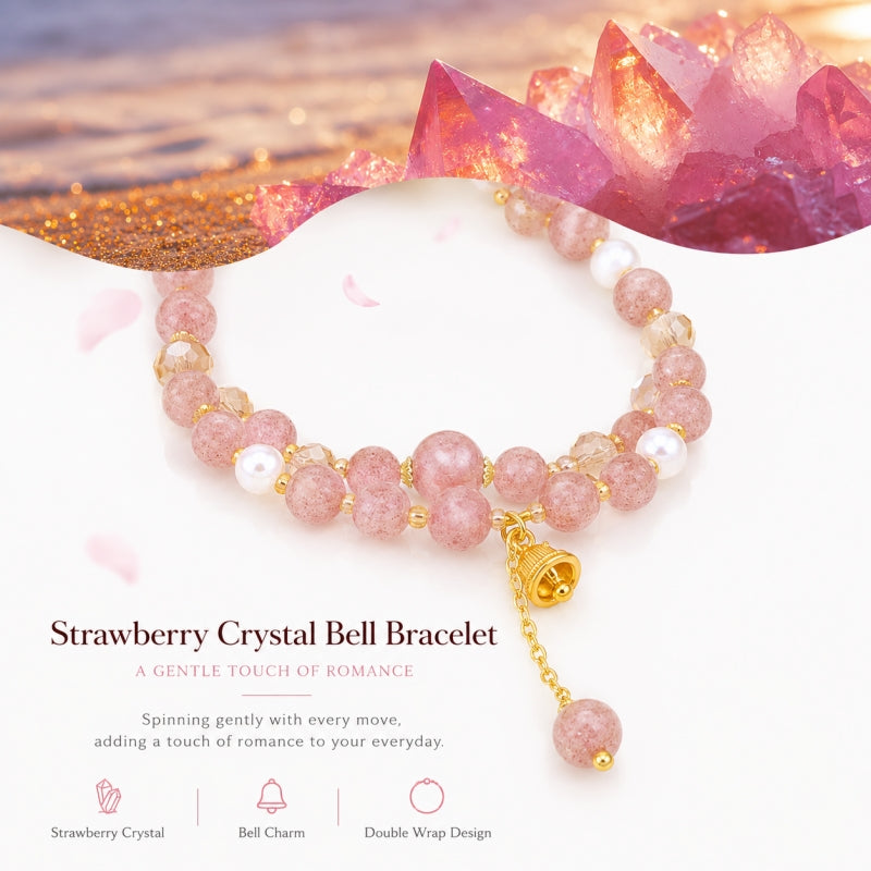 Natural Strawberry Quartz & Freshwater Pearl Wrap Bracelet